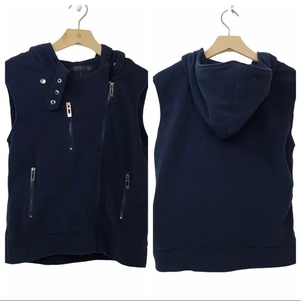 Doublju Fitted Zip-Up Hooded Moto Vest Blue NEW - Image 2