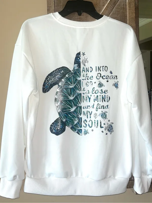 White Long Sleeve Beach Sweatshirt Turtle - Image 3