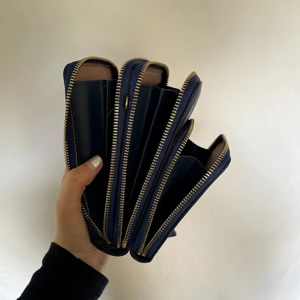 Forever Young‎ korea navy blue multi zipper pouch clutch wallet credit cards - Image 7