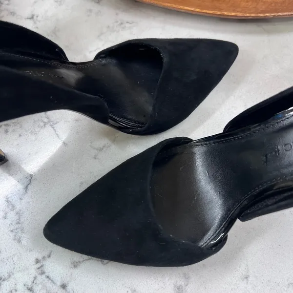 Banana Republic Madison Black Suede d'Orsay Pointed Toe Stiletto Pumps Size 8 - Image 3