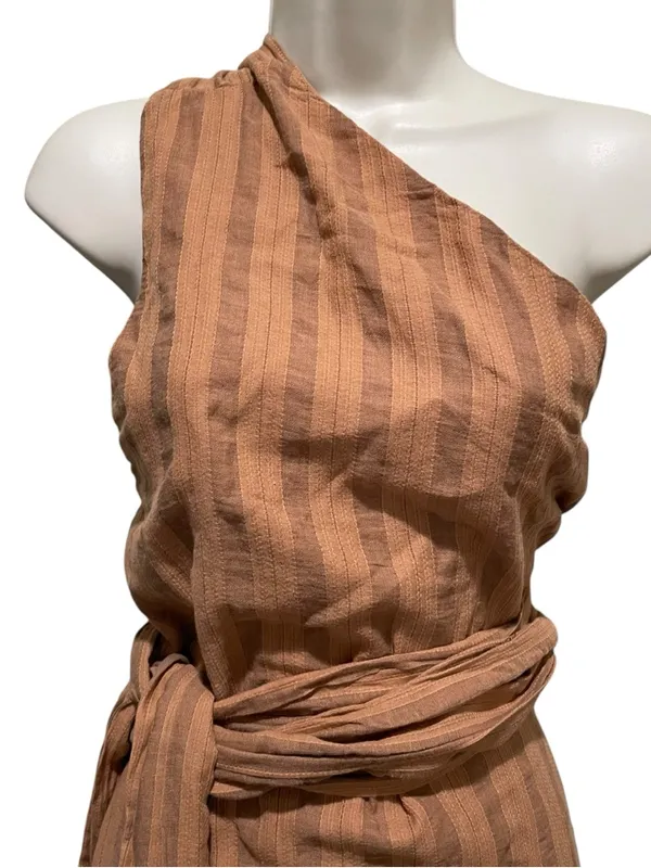 Zara One Shoulder Textured Wrap Tie Sleeved Top Brown Women’s Size Small NWT - Image 5