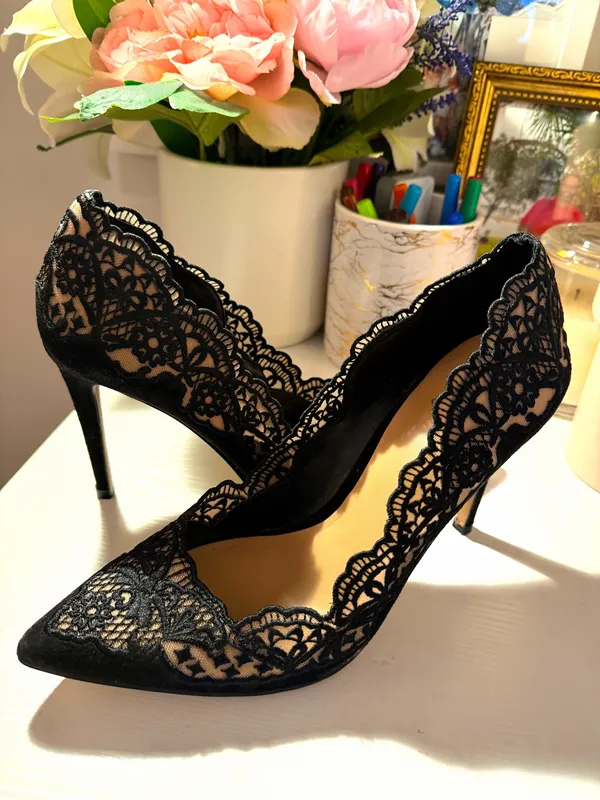 INC Black Lace Spicy Heels - Image 2