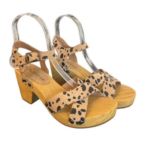 Matisse leather leopard animal print heeled clog sandal 6 - Image 10