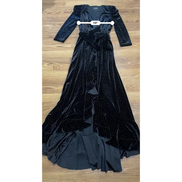 Retrofête Flora Black Velvet Polka Dot Wrap Dress Women’s Size Small - Image 3