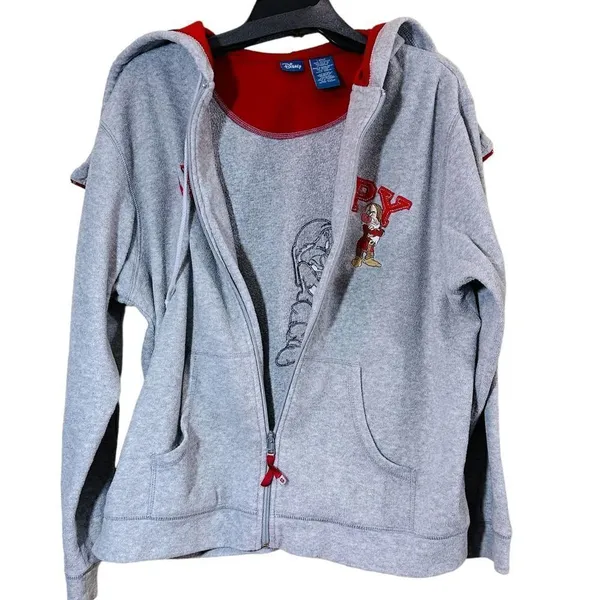 Disney Grumpy Gray Fleece Zip-Up Hoodie Size Large Y2K - Image 3