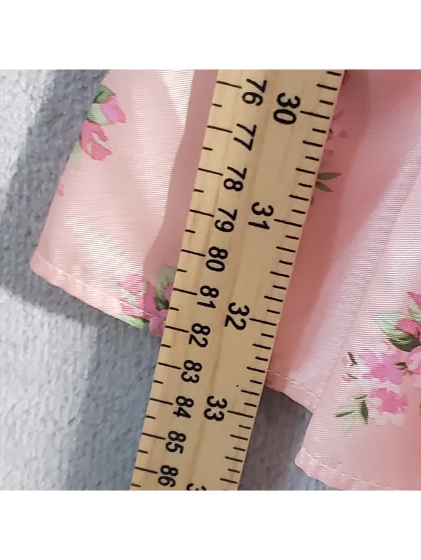 LoveShackFancy Pink Floral V-Neck Puff Sleeve Belted Satin Mini Dress 6 - Image 7