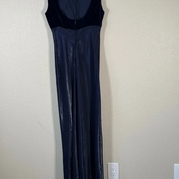 Vintage 90s Blue Velvet Satin Maxi Dress Womens 14 Prom Formal Phoebe Buffet - Image 8