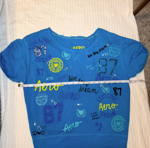 Vintage Y2K Aeropostale Aero Blue Graphic Crop Top Size M - Image 8