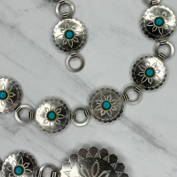 Womens Western Faux Turquoise Concho Chain Belt Silver Tone Small/Medium (S/M) ✨ - Image 9