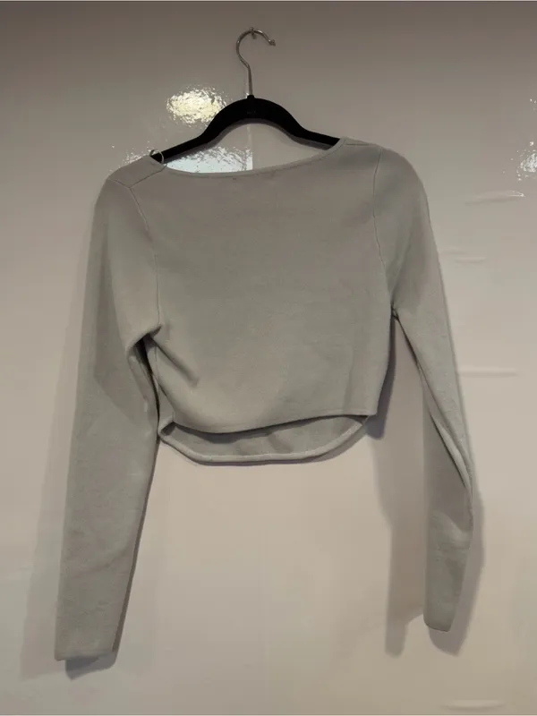 Altar’d State Corset style Light Gray Long Sleeve Square Neck Crop Top - Image 4
