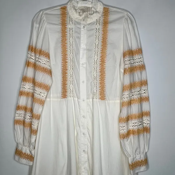 Sezane Embroidered Midi Shirt Dress Size 38/M - Image 4