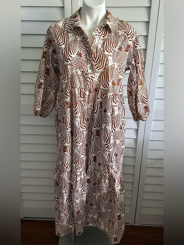 Maeve by Anthropologie | Bettina Tiered Shirt Dress in zebra graphic print - Image 4