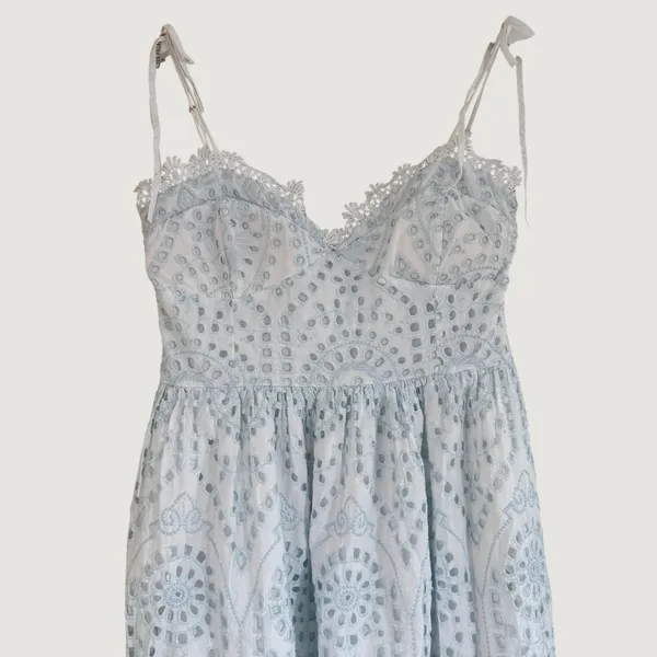 Avec Les Filles Eyelet Lace Midi Dress Size 12 Light Blue/White Cotton - Image 3