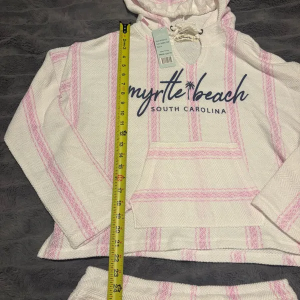 Saltwater Myrtle Beach Pink Stripe Hoodie Shorts Set Medium - Image 14
