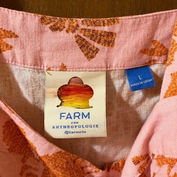 Farm Rio floral lobster print pink & orange linen blend mini dress - Image 5