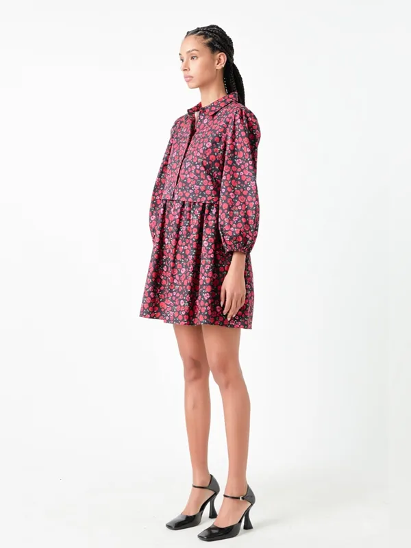 English Factory Floral Shirtdress Mini Dress 100% Cotton 3/4 Sleeves Pink Medium - Image 3