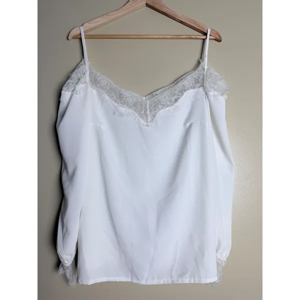 Women's Cold Shoulder Blouse S White Lace Long Sleeve Fairy Romantic Party Night - Image 2