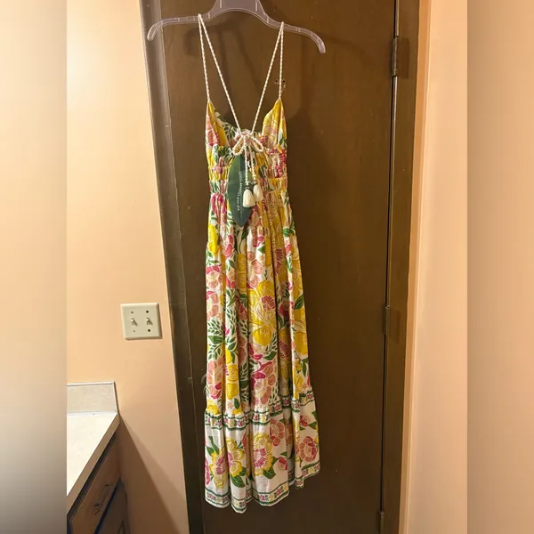 NWT Farm Rio Bella Yellow & White Floral Midi Dress - Image 7