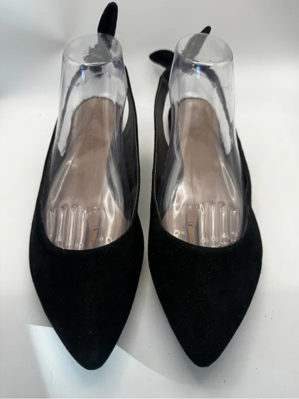 Saks Fifth Avenue Black Suede Pointed Toe Slingback Flats with Bow Sz 10 - Image 2