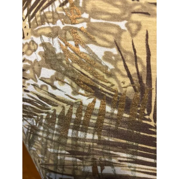 Cache Faux Wrap Textured Gold Metallic Bamboo Print Stretch Ruched Side Top Sz S - Image 7