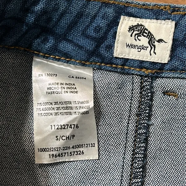 Wrangler Leon Bridges All Over Laser Denim Mini Skirt Women’s Small - Image 4