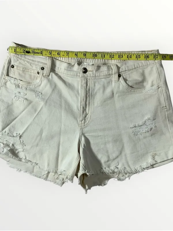 Aerie White Denim Cutoff Distressed Boyfriend Short Sz Large #268 - Image 2