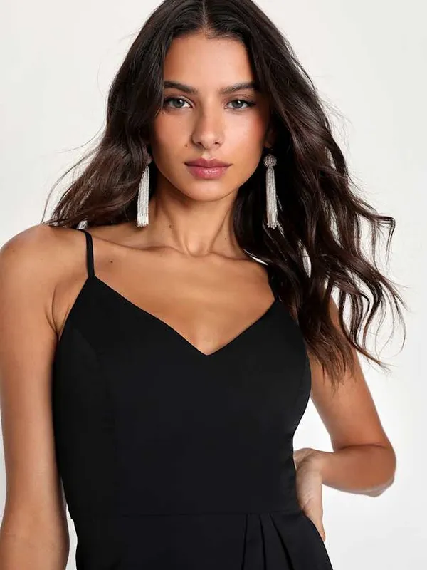 Lulu's Black Spaghetti Strap Wrap Midi Dress - Image 3