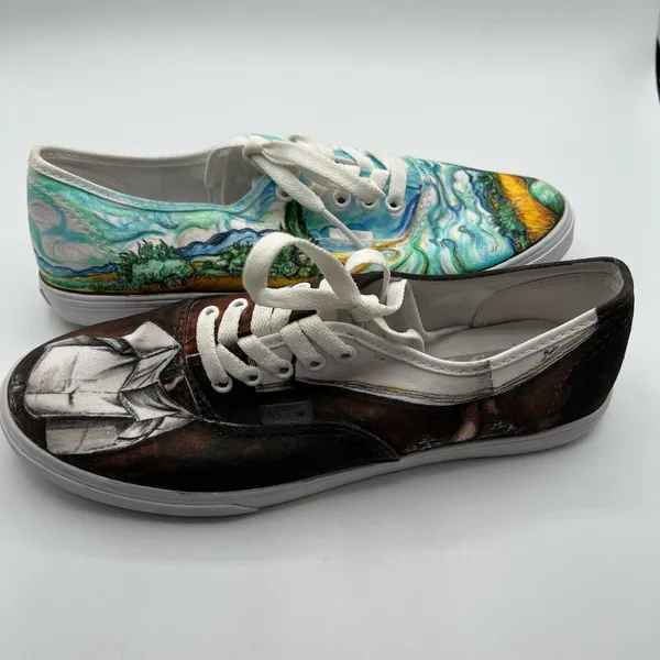 Vans Mens 6.5 Womens 8 Shoes Sneakers‎ Blue Black Art Scenes Customized Skater - Image 5