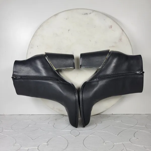 ALDO Leather Ankle Boots Womens 6.5 Black Gold Plate Block Heel Pointed Toe - Image 12