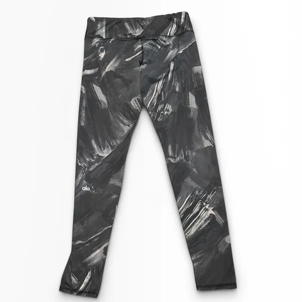 Alo Yoga Low Rise Airbrush Performance Athletic Leggings Black Gray Print Medium - Image 2