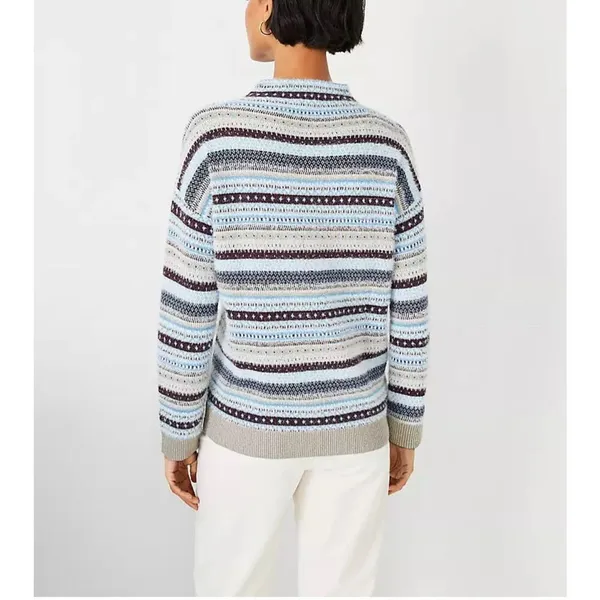 Ann Taylor Multicolor Fair Isle Silver Sparkle Funnel Pullover Sweater Small - Image 2