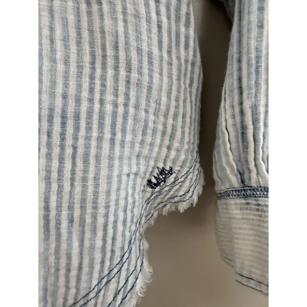 Free People We The Free Indigo Skies Blue Stripe Shirt Women's Size Small - Image 12