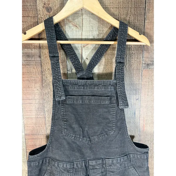 Aerie Charcoal Gray Corduroy Overalls Relaxed Straight Leg Raw Hem Small S - Image 4