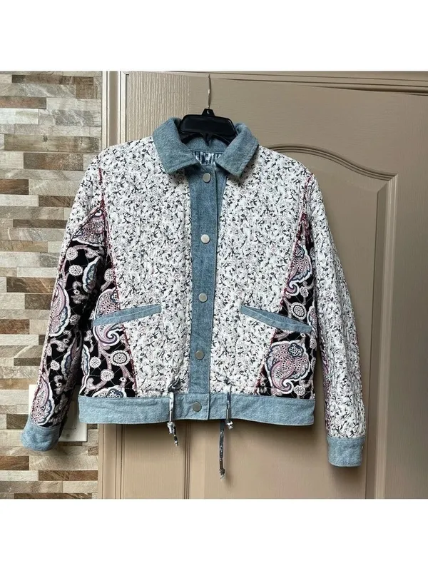 BLANK NYC Anthropologie Reversible Patchwork Denim cotton Jean Jacket XS fits M - Image 11