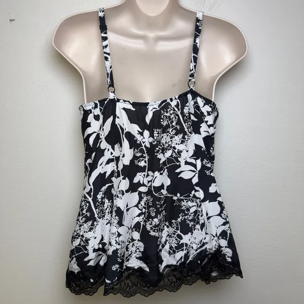 VTG y2k Express Women 100% SILK Cami Top Small Black‎ Floral Lace Whimsigoth - Image 3