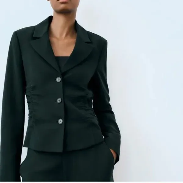 NWOT Zara Fitted Wool Blend Blazer Green Bloggers Fave - Image 3