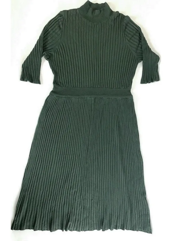 Olive Green Ribbed Dress - Image 2