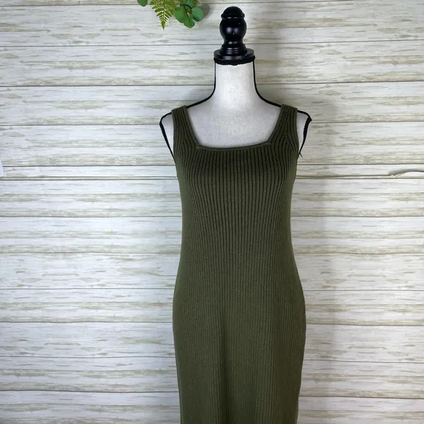 NWT Madewell Olive Green Ribbed Sweater Tank Midi Dress - Image 2