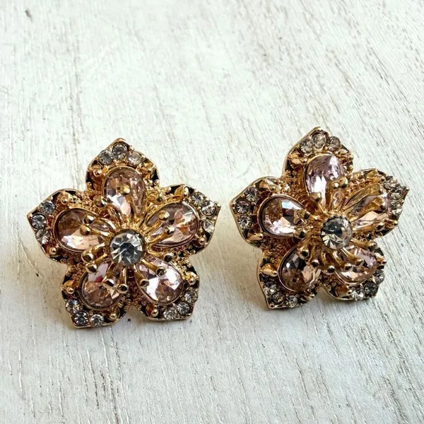 Betsey Johnson Pink Rhinestone Flower Statement Stud Earrings - Image 7