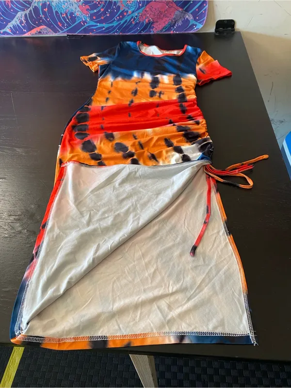 SheIn Tie-Dye Short Sleeve Maxi Dress - Multicolor - Image 2