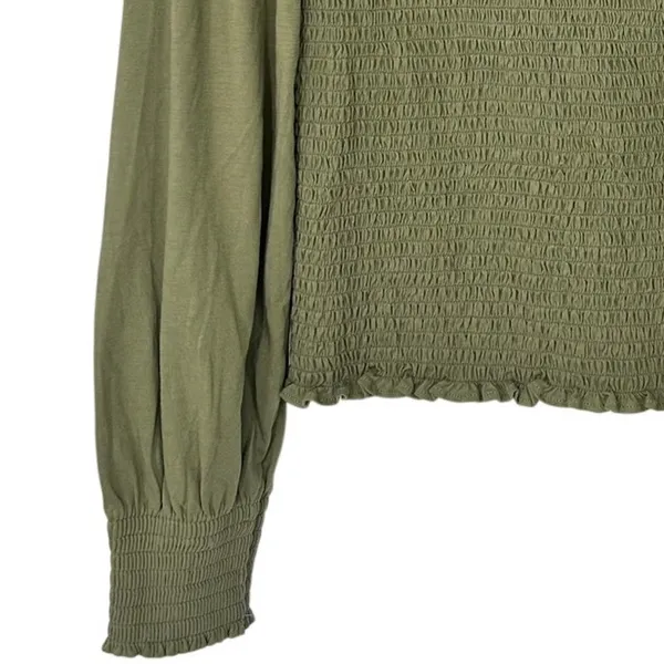 M Olive M Top Green Ralph Lauren Black Label Smocked Jersey Blouson Blouse - Image 6