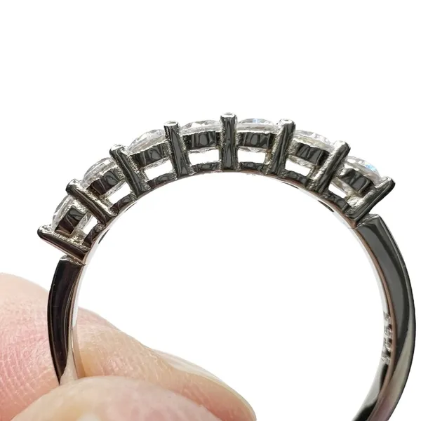 Sterling Silver Round Cut Seven Clear Cubic Zirconia Stones Band Ring - Image 10