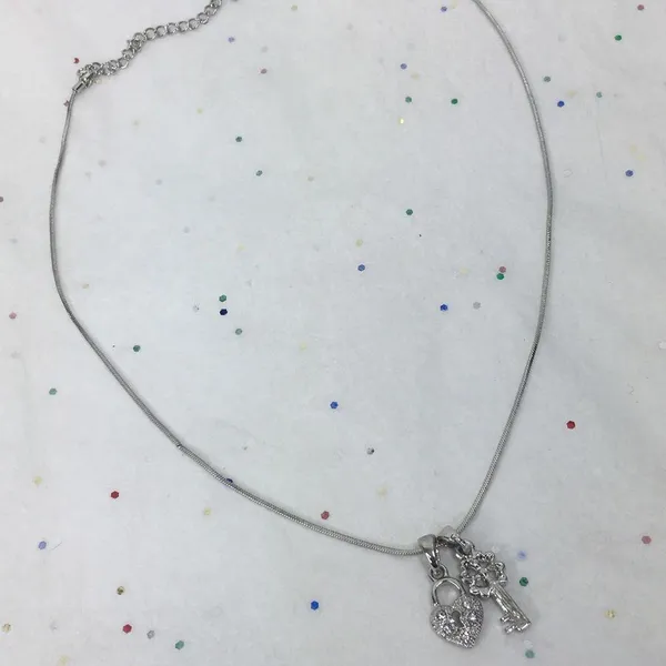 Lock & Key crystal charm silver tone necklace 18” - Image 2