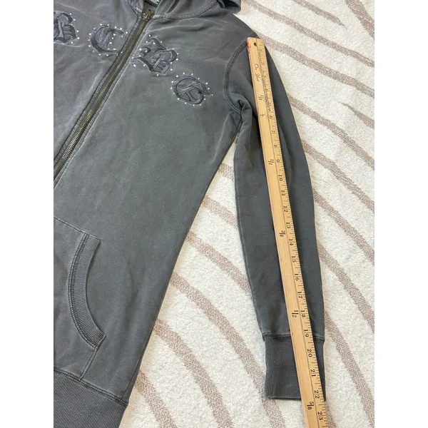 Y2k Vintage Gray Embroidered Full Zip Hoodie Gothic Grunge Women’s Size S - Image 12