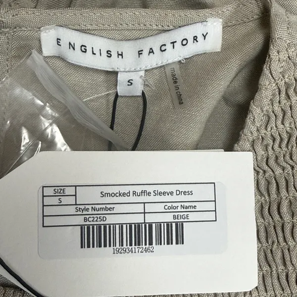 English Factory Beige Smocked Ruffle Sleeve Dress - Image 7
