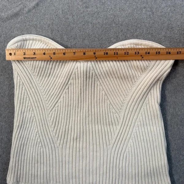 EXPRESS Women's XL Ribbed Knit Strapless Sweetheart Neckline Tube Top Ivory - Image 3