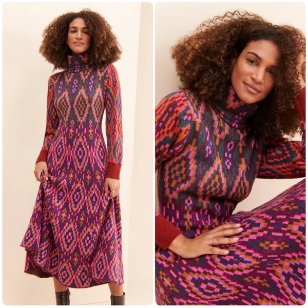 Farm Rio Tapestry Scarf Sweater‎ Maxi Dress Knit Pink Multi Small NWT - Image 11