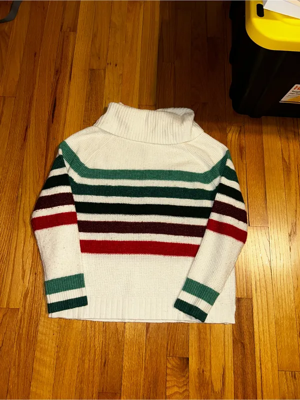 Cozy Cream Cowl Neck Striped Sweater - Image 4