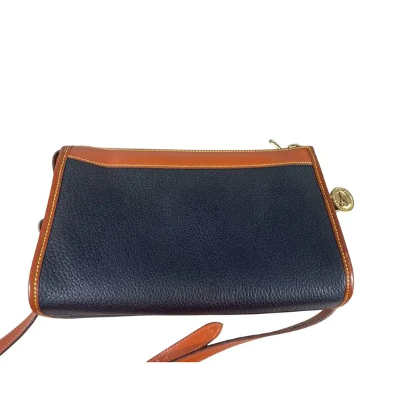 Vintage Dooney & Bourke AWL Navy Brown Leather Crossbody Bag Cavalry Logo USA - Image 5