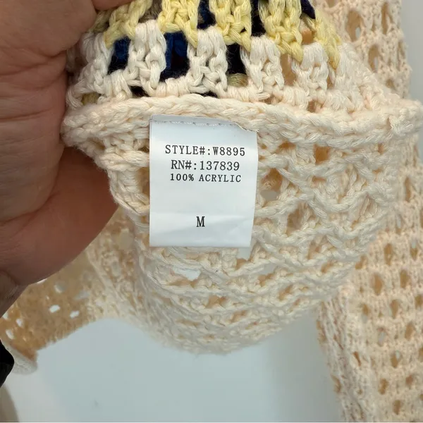 Debut Crochet Cream Granny Square Cardigan Sweater size M - Image 5